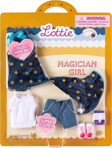 Vista 2 de Lottie, conjunto de disfraz de mago para muñeca con capa, sombrero y accesorios