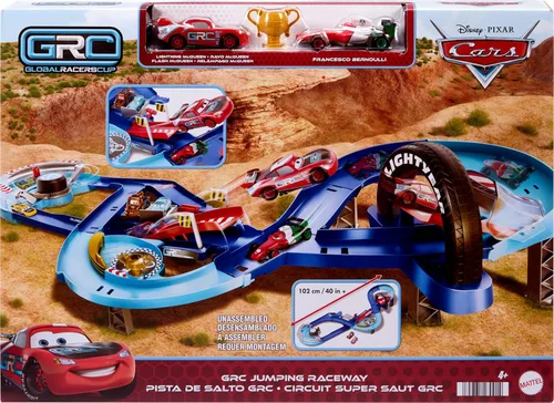 Vista 6 de Mattel Disney y Pixar Cars Set de Juego con 2 Vehículos de Juguete, Lightning McQueen y Francesco Bernoulli, Pista de Carreras GRC con Salto