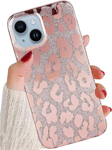 Vista 9 de J.west - Funda compatible con iPhone 14, elegante y brillante, translúcida y transparente, con estampado vintage de leopardo, de silicona suave