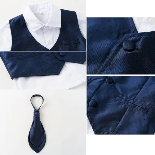 Vista 3 de Kimocat Ropa para bebé niño, traje de caballero esmoquin de manga larga con chaleco, traje de boda, traje de fiesta de cumpleaños Azul 3