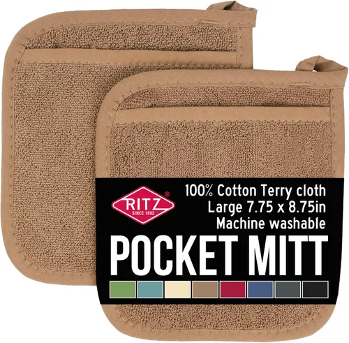 Vista 20 de RITZ Terry Pocket Mitt & Hot Pad: Unparalleled Heat Resistant, Durable 100% Cotton – Ergonomically Designed for Optimal Grip – Easy-Care Machine