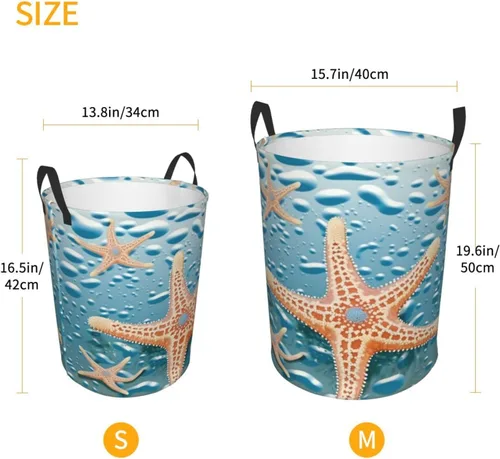 Vista 5 de Beautiful starfish print Circular Hamper Waterproof Storage Bin Organizer Basket Laundry Hamper With Handles For Clothes Toys Small