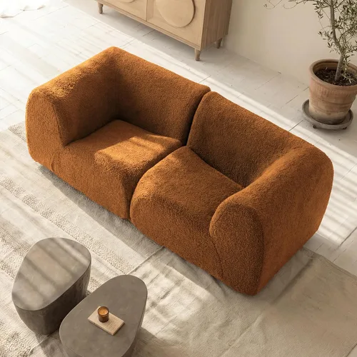 Vista 24 de Sofá individual modular curvado, sofá sherpa de espuma de 33 pulgadas, cómodos sofás de peluche para espacios pequeños, sofás modulares modernos