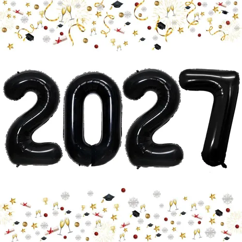 Vista 30 de GOER Globos de papel de aluminio 2026 para fiesta de Año Nuevo, suministros de fiesta, decoraciones de graduación (negro, 16 pulgadas)