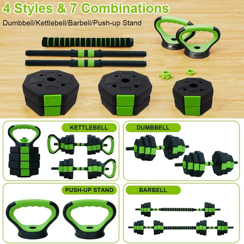 Vista 2 de Juego de mancuernas ajustables, juego de mancuernas 4 en 1 con conector, juego de pesas de pesas utilizadas como pesas rusas, pesas, soporte