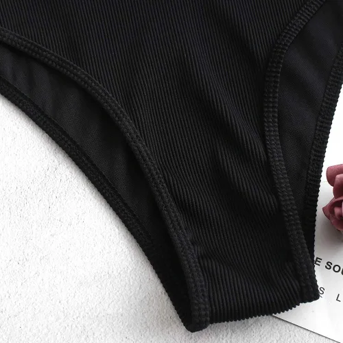 Vista 4 de ZAFUL - Juego de bikini para mujer, sin tirantes, acanalado, con corte alto