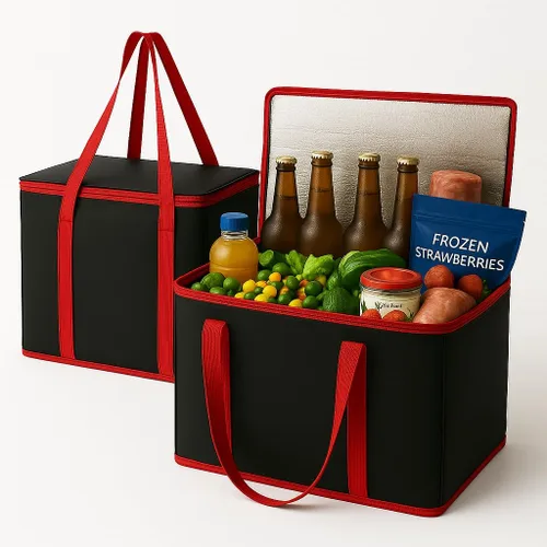 Vista 21 de Paquete de 2 bolsas aisladas reutilizables para comestibles, bolsas enfriadoras plegables para comestibles, bolsa aislante grande de alta Adorable