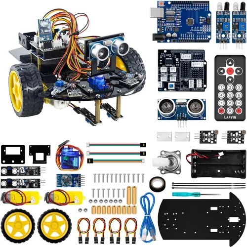 Vista 9 de Kit de chasis de coche robot inteligente LAFVIN 2WD con módulo ultrasónico, placa R3, compatible con control remoto y Arduino IDE, kit de bricolaje