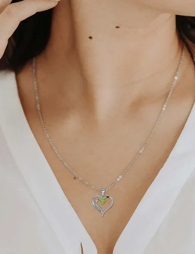 Vista 4 de ITS4YEO 925 Sterling Silver Love Heart Birthstone Necklaces Silver Necklace Zircon Pendant Necklaces for Women Jewelry Gift for Women Wife Girls Her