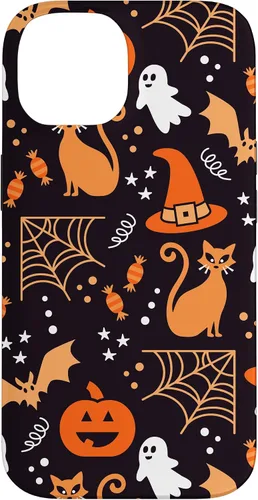 Vista 4 de Carcasa para iPhone 16 Halloween, calabazas, fantasmas, bruja, caramelo, maíz, murciélagos, calaveras