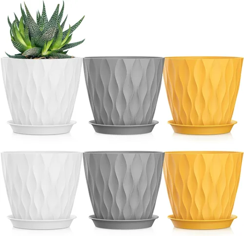 Vista 24 de Macetas SQKH de 4 pulgadas, juego de 6 macetas de interior, macetas con agujeros de drenaje y bandejas para orquídeas, violetas, suculentas, hierbas