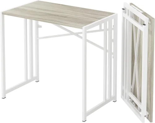 Vista 21 de Lutown-Teen Escritorio pequeño plegable de 32 pulgadas, escritorio pequeño de oficina sin necesidad de montaje, escritorio para computadora de Beige
