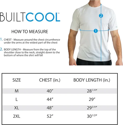 Vista 6 de BuiltCool - Camisa de cuello redondo para hombre, secado rápido, absorción de humedad instantánea, protección solar UPF 50