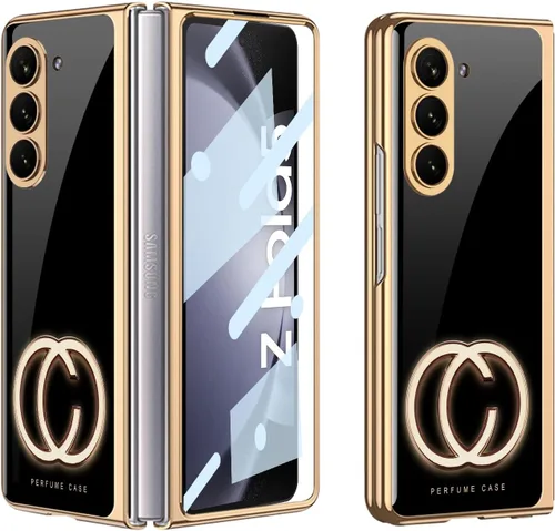 Vista 18 de Funda para Galaxy Z Fold 5, elegante marco galvanizado con vidrio estampado, protector de pantalla integrado compatible con Samsung Galaxy Z Fold 5