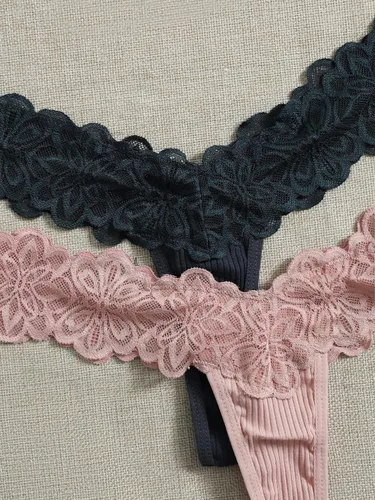 Vista 4 de Verdusa Paquete de 6 tangas elásticas de encaje floral de cintura baja para mujer