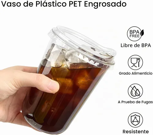 Vista 4 de Tazas de café de plástico transparente de 16 onzas con tapas para sorber, 25
