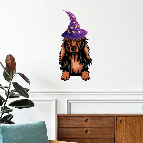 Vista 14 de Guangpat Calcomanías de pared de Halloween, brujas, bull terrier, decoración en miniatura, calcomanías de Feliz Halloween, decoración de pared