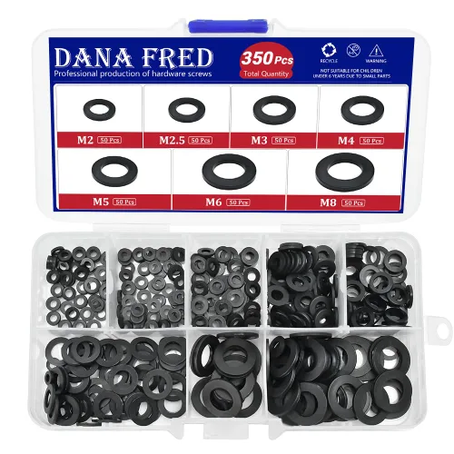 Vista 8 de 350 piezas de espaciador redondo plano de nailon negro, 7 tamaños M2-M8 arandelas planas negras, kit surtido de arandelas planas de plástico