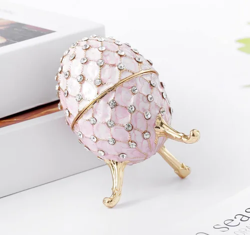 Vista 5 de Ingbear Estatuilla de huevo rosa Faberge con bisagras, regalo único para el día de la madre, joyero esmaltado chapado a mano, adornos