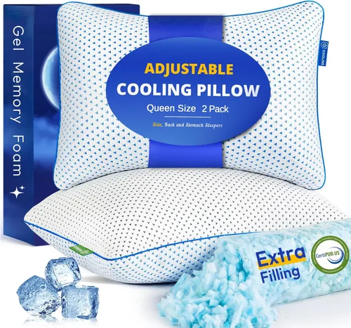Vista 12 de Almohadas ajustables de espuma viscoelástica triturada, tamaño Queen, 1 Blanco