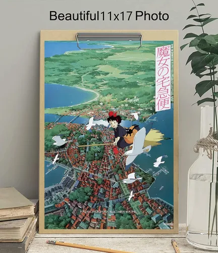Vista 3 de ChristjEZa Póster de anime de Hayao Miyazaki 'Kiki's Delivery Service de dibujos animados, decoración de pared, póster para estética de habitación