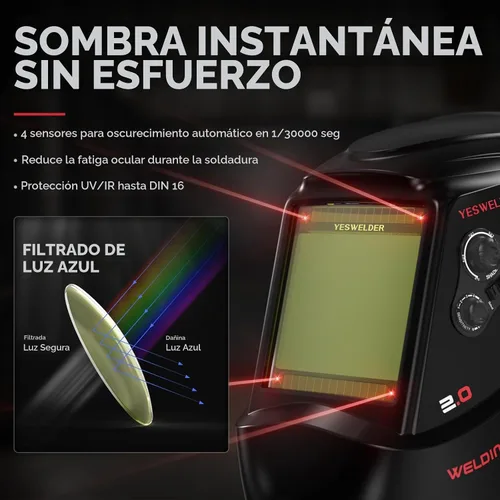 Vista 4 de YESWELDER - Máscara de soldar con oscurecimiento automático, funciona con energía solar, color real.