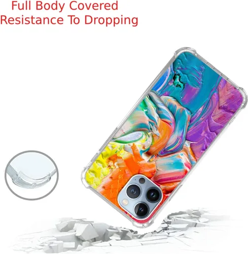 Vista 3 de Funda de pintura colorida compatible con iPhone 14 Pro Max, moderna funda de silicona abstracta colorida a prueba de golpes, antiarañazos, funda