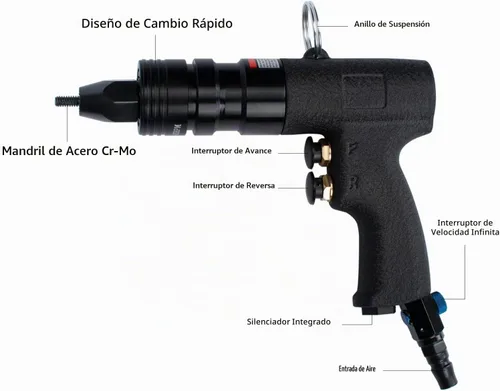 Vista 4 de Kit de herramientas de tuerca de remache de aire, pistola de remache neumática con mandriles de 1/4", 5/16" y 3/8