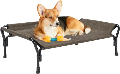 Vista 26 de Veehoo Cama elevada refrescante para perros, cuna elevada XL para mascotas con barandilla y reposacabezas inclinado, malla Teslin transpirable Negro