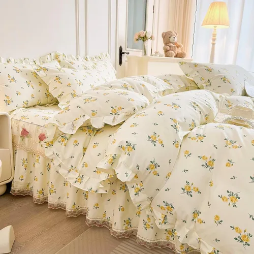 Vista 54 de Funda de edredón de algodón floral tamaño individual con volantes de encaje 100% algodón para adolescentes y niñas, juego de ropa de cama de 3