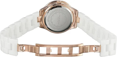 Vista 7 de Akribos XXIV - Reloj baguette de cristal para mujer, 12 marcadores de hora de cristal genuino en la esfera de nácar y pulsera de cerámica - AK781
