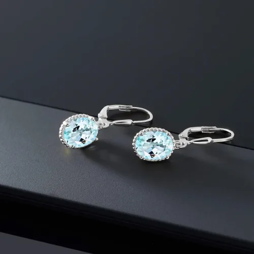 Vista 4 de Gem Stone King Aretes colgantes de gota para mujer, plata de ley 925, piedra natal ovalada de 0.354 x 0.276 in, joyería fina, regalos para ella