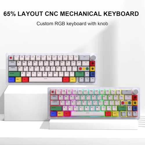 Vista 7 de BOYI GMK67 65% Teclado mecánico de aleación de aluminio, BT5.0/Tipo-C/2.4G inalámbrico intercambiable en caliente, teclado de juego CNC con junta