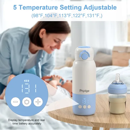 Vista 2 de Calentador de biberones portátil para viajes, calentador de leche de bebé sin cables de 12.5oz para llevar, para fórmula, leche materna, agua, 3