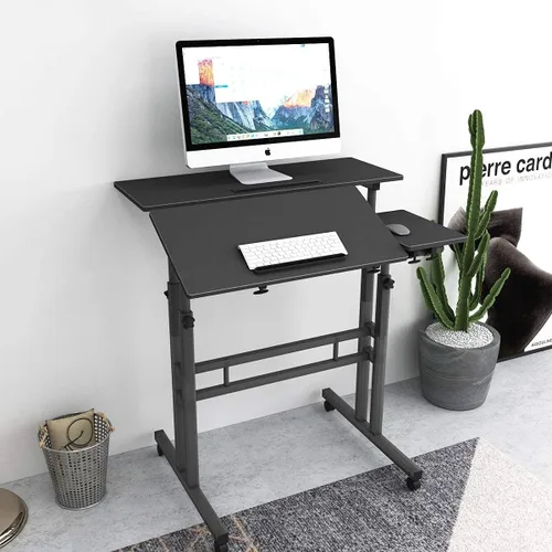 Vista 2 de SogesHome Mesa de escritorio ajustable para computadora portátil de 31.5 pulgadas, bandeja de carrito de escritorio con soporte para computadora