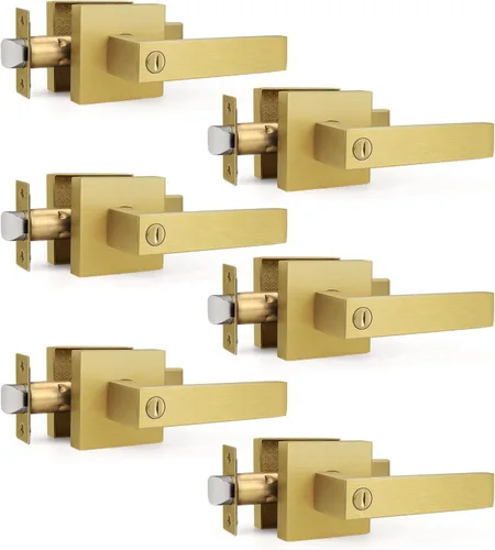 Vista 22 de Gobrico 1 paquete de manijas cuadradas de privacidad para puerta en acabado negro mate, manijas interiores sin llave, reversibles para puertas