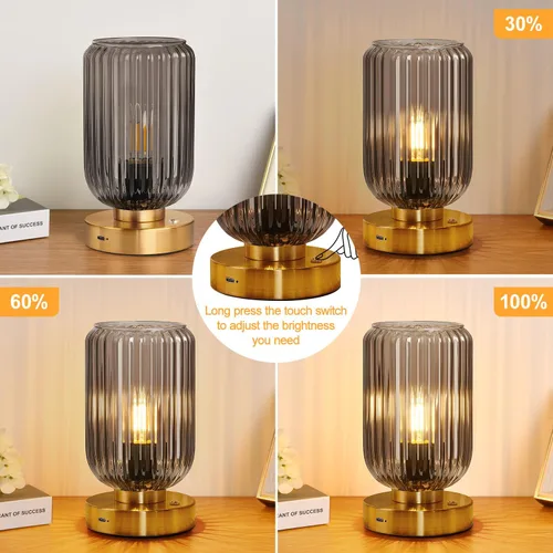 Vista 3 de LigthRound Touch Table Lamp for Bedroom, Cordless Bedside Small Table Lamp, Dimmable Rechargeable Battery Operated Lamp for Nightstand, Bedside