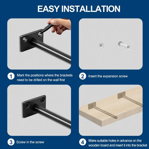 Vista 4 de 4 Piezas Soportes de Estante Flotante de Acero Sólido Negro de 5" - Soportes Ciegos para Estantes Flotantes de Madera - Soporte Ciego Oculto