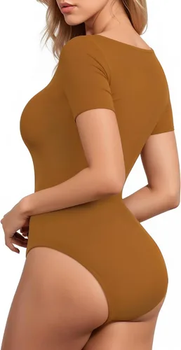 Vista 100 de MANGOPOP - Body de manga corta con cuello cuadrado para mujer