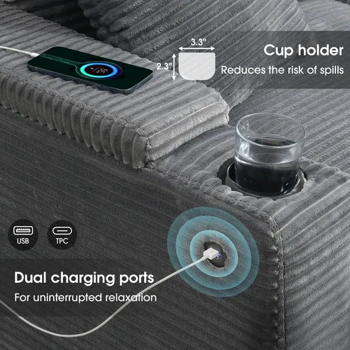 Vista 26 de Sofá modular de 103 pulgadas con 2 consolas acrílicas, juego de sofá en forma de U de gran tamaño con cargador USB, cajones de almacenamiento, Beige