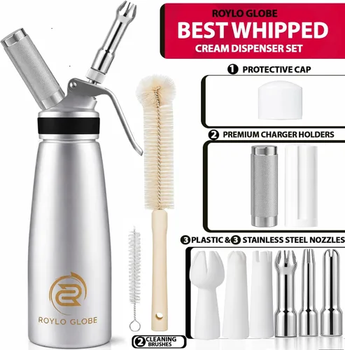 Vista 2 de Dispensador profesional de crema batida – Máquina de crema batida de 16.9 fl oz con agarre de silicona – Dispensador de crema batida casero