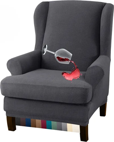 Vista 10 de Granbest Premium Water Repellent Wingback Chair Cover 2-Piece High Stretch Jacquard Fabric Wing Back Chair Slipcovers (Wing Chair Cover, Gray)