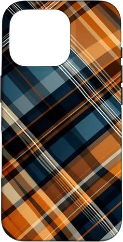 Vista 20 de Funda para iPhone 16 Navy Black and Orange Plaid Halloween Otoño Calabazas
