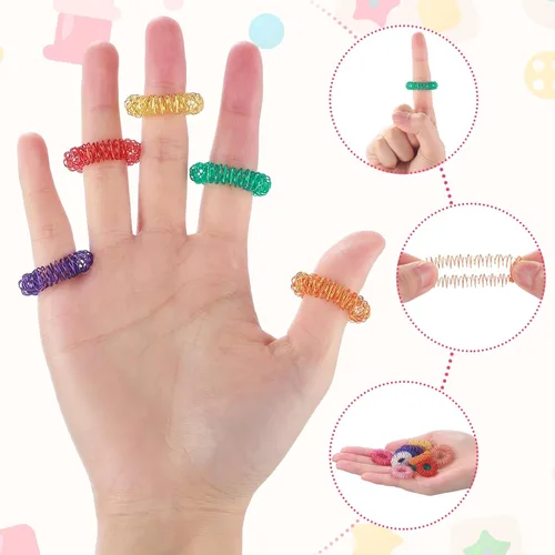 Vista 4 de Nuogo 500 anillos de acupresión para dedos sensoriales con pinchos, para aliviar el estrés, juguetes sensoriales para adolescentes y adultos, masaje