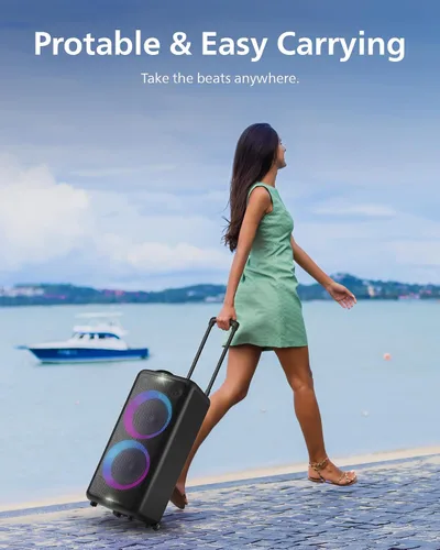 Vista 15 de [Usado] Altavoz de fiesta Bluetooth Philips X5206, portátil con ruedas, emocionante show de luces, máquina de karaoke con micrófono y entrada