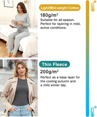 Vista 4 de wirarpa Juego de ropa interior térmica de algodón para mujer, ligera, pantalones largos, capa base, conjunto de pijama para mujer, parte superior e
