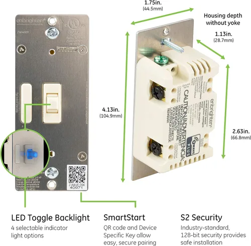 Vista 4 de Enbrighten Interruptor de luz inteligente Almond Z-Wave Plus con QuickFit y SimpleWire, listo para 3 vías, compatible con Alexa, Google Assistant