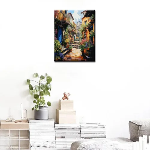 Vista 4 de Tucocoo Pintura pintoresca de carril por números para adultos, flores coloridas para puerta, pintura en lienzo para niños, pinceles