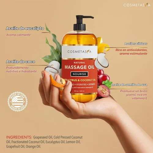 Vista 2 de Aceite de masaje nutritivo natural con rodillo de bola de masaje – Aceites terapéuticos de masaje de cítricos y coco con aceites esenciales