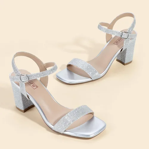 Vista 4 de IDIFU Tacones gruesos IN3 para mujer, elegantes tacones de punta cuadrada, sandalias de tacón de bloque para boda, novia, noche, regreso a casa